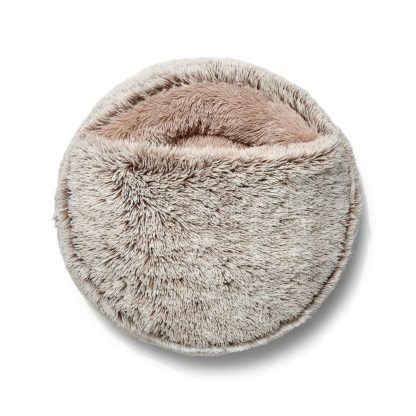 Hooded Cave Dog Bed, Faux Fur, Machine Washable, Grey