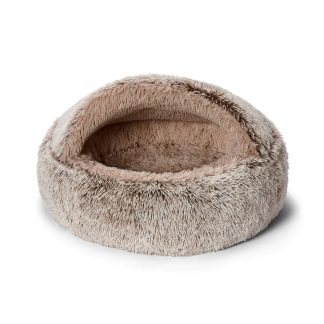 Hooded Cave Dog Bed, Faux Fur, Machine Washable, Grey