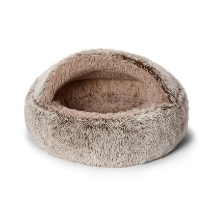 Hooded Cave Dog Bed, Faux Fur, Machine Washable, Grey