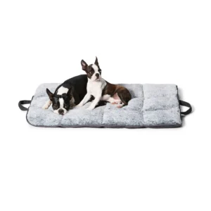 Portable Pet Travel Mat, 66 x 90 cm, Quilted Plush Grey, Foldable with Carry Handles