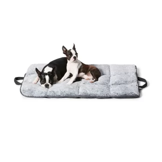 Portable Pet Travel Mat, 66 x 90 cm, Quilted Plush Grey, Foldable with Carry Handles