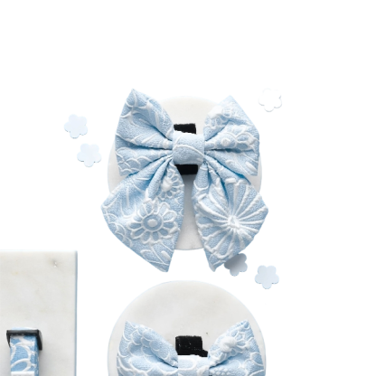 Cocopup London Baby Blue Floral Dog Bow Tie, 13 x 11 cm, Velvet with Strap Fastening
