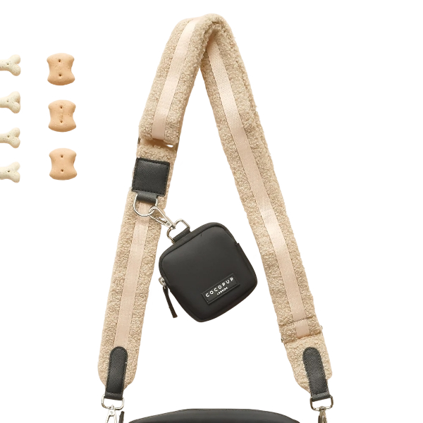 Cocopup London Teddy Rupert Bag Strap, Adjustable 80-135cm, Beige Polyester, 4cm Width - Mindiampets | Pet Shop Online Cocopup London Teddy Rupert Bag Strap, Adjustable 80-135cm, Beige Polyester, 4cm Width