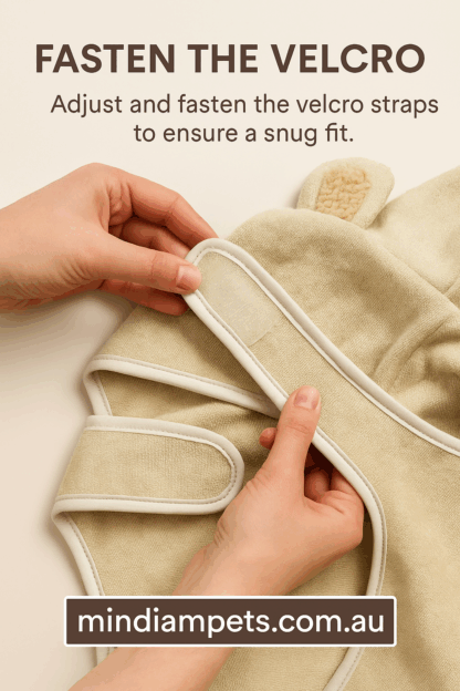 Fasten the Velcro - Step 2 Cocopup Dog Drying Robe | mindiampets.com.au