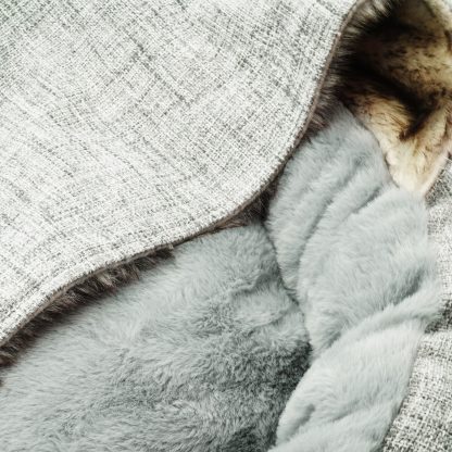Charlie’s Snookie Hooded Pet Bed – Faux Wolf Fur & Linen – Light Grey – Small, Medium or Large Sizes – Mindiampets.com.au