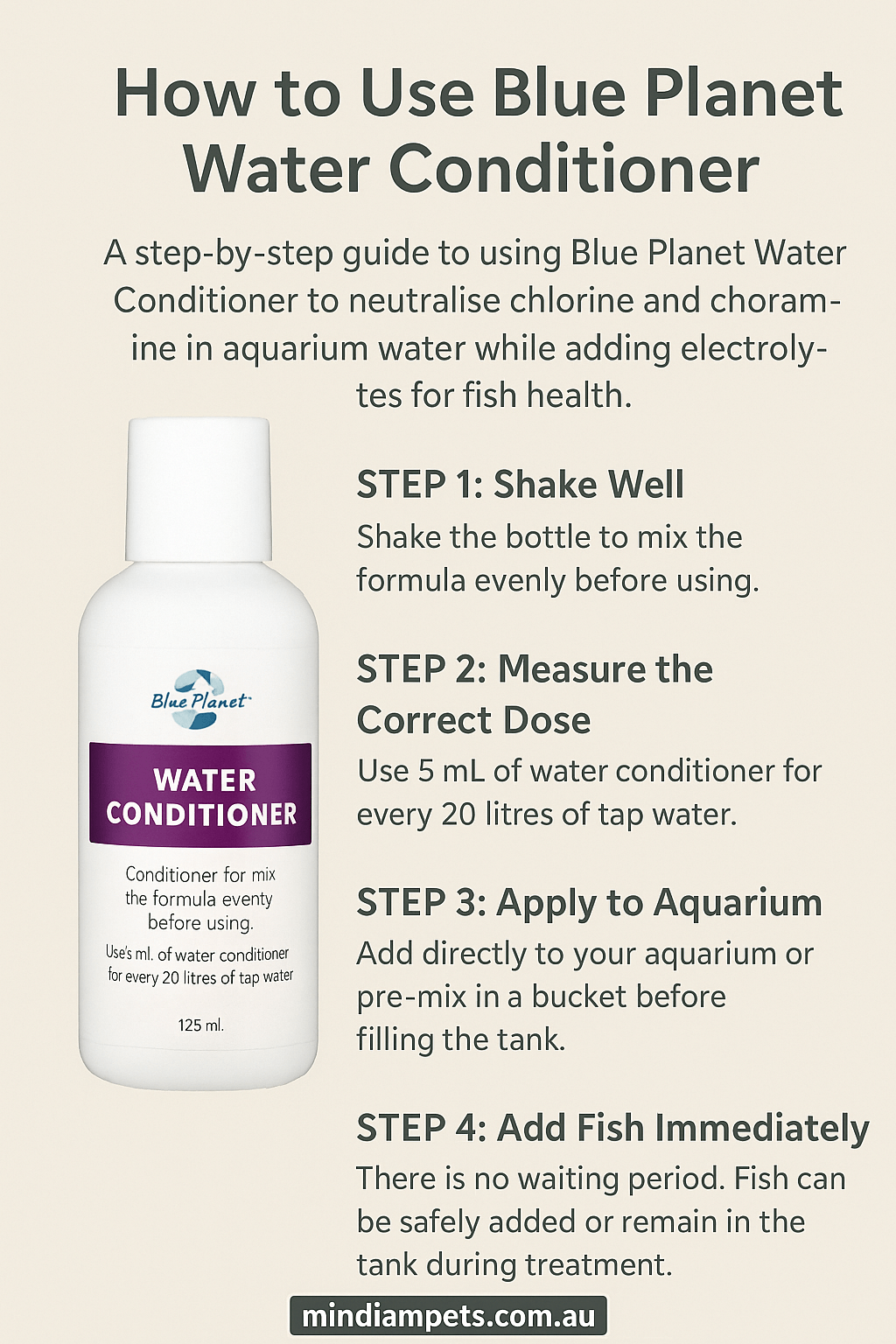 How to Use Blue Planet Water Conditioner – Aquarium Treatment Guide - Mindiampets | Pet Shop Online Step-by-step guide for using Blue Planet Water Conditioner in freshwater aquariums