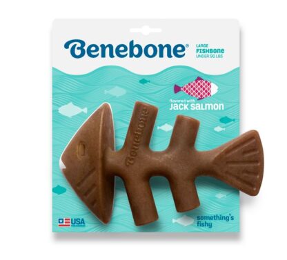 Benebone Jack Salmon Fishbone – tough, paw-friendly chew toy with real fish flavor. Perfect for dogs who love to chew and crave a unique seafood taste.