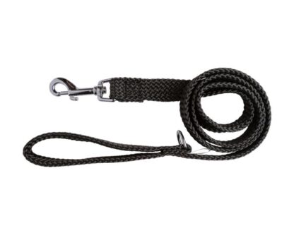 Shop the Beau Pets Double Nylon Dog Lead in Black. Australian made, 20mm wide, with chrome snap hook and convenient D-ring for bag dispensers.