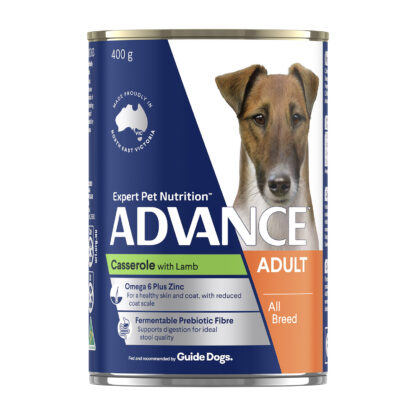 Advance Wet Dog Food Adult Casserole 700g supports healthy coat, teeth, and digestion. Complete balanced wet food for adult dogs.