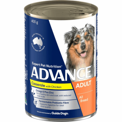 Advance Wet Dog Food Adult Casserole 700g supports healthy coat, teeth, and digestion. Complete balanced wet food for adult dogs.