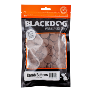 Black Dog Carob Buttons – safe, delicious chocolate alternative for dogs. Perfect for daily rewards and training. Made in Australia.