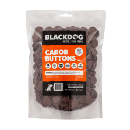 Black Dog Carob Buttons – safe, delicious chocolate alternative for dogs. Perfect for daily rewards and training. Made in Australia.