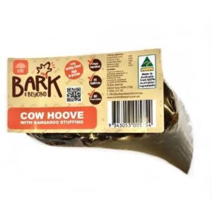 Give your dog a long-lasting, natural chew with Bark & Beyond Stuffed Cow Hoof. Packed with savory kangaroo, this tough treat supports dental health and satisfies chewing instincts.