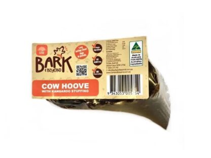 Give your dog a long-lasting, natural chew with Bark & Beyond Stuffed Cow Hoof. Packed with savory kangaroo, this tough treat supports dental health and satisfies chewing instincts.