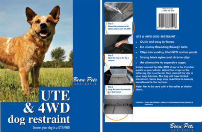 Keep your dog safe with the Beau Pets Ute & 4WD Dog Restraint. Strong nylon, chrome clips, adjustable straps. Clips into existing vehicle anchor points.