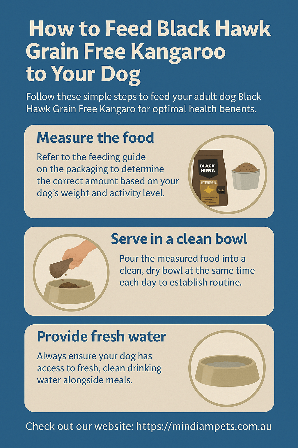 How to Feed Black Hawk Grain Free Kangaroo to Your Dog - Mindiampets | Pet Shop Online Step-by-step guide for feeding Black Hawk Grain Free Kangaroo dog food