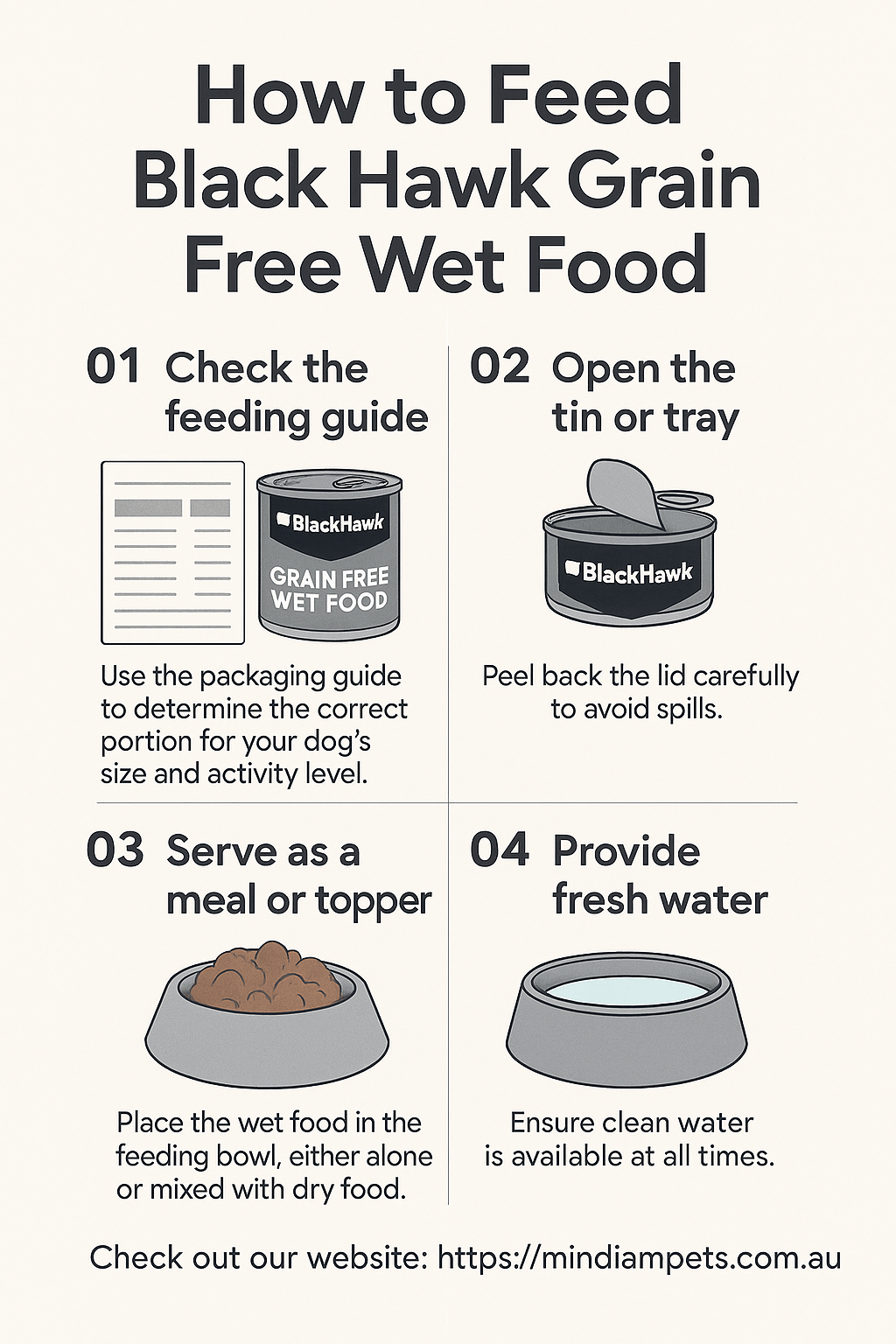 How to Feed Black Hawk Grain Free Wet Food - Mindiampets | Pet Shop Online Step-by-step guide on how to feed Black Hawk Grain Free Wet Food to your dogTitle: How to Feed Black Hawk Grain Free Wet Food