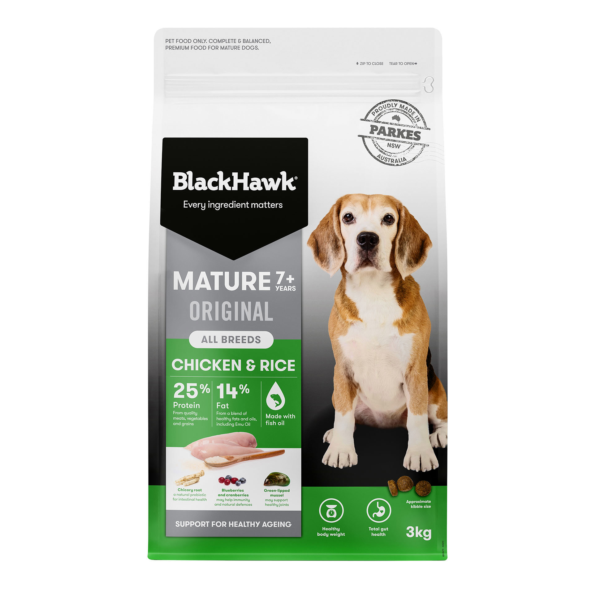 Black Hawk Mature Dog 7+ – Chicken & Rice - Mindiampets | Pet Shop Online Black Hawk Mature Dog 7+ – Chicken & Rice