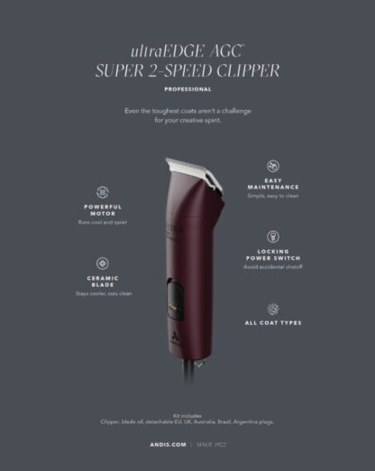 Andis UltraEdge AGC Super 2-Speed Clipper – Burgundy | Australia
