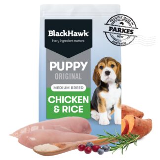 Support your medium-breed puppy with Black Hawk Chicken & Rice. Australian chicken protein, sweet potato fibre, antioxidants & prebiotics for healthy growth & digestion. - Mindiampets | Pet Shop Online Support your medium-breed puppy with Black Hawk Chicken & Rice. Australian chicken protein, sweet potato fibre, antioxidants & prebiotics for healthy growth & digestion.