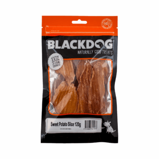 Blackdog Sweet Potato Slices are 100% natural dog treats packed with fibre, beta carotene, vitamin C and B6 to support digestion and immunity.