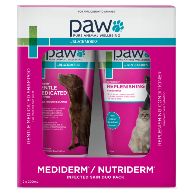 Blackmores PAW – Infected Skin Duo Pack | Mediderm Shampoo & NutriDerm Conditioner - Mindiampets | Pet Shop Online Blackmores PAW – Infected Skin Duo Pack | Mediderm Shampoo & NutriDerm Conditioner