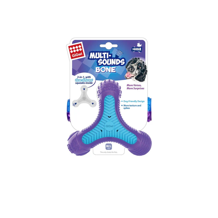 GiGwi – Multi-Sound Bone | Triple Squeak TPR Chew Toy for Power Chewers 14 × 3 × 23 cm - Mindiampets | Pet Shop Online GiGwi – Multi-Sound Bone | Triple Squeak TPR Chew Toy for Power Chewers 14 × 3 × 23 cm