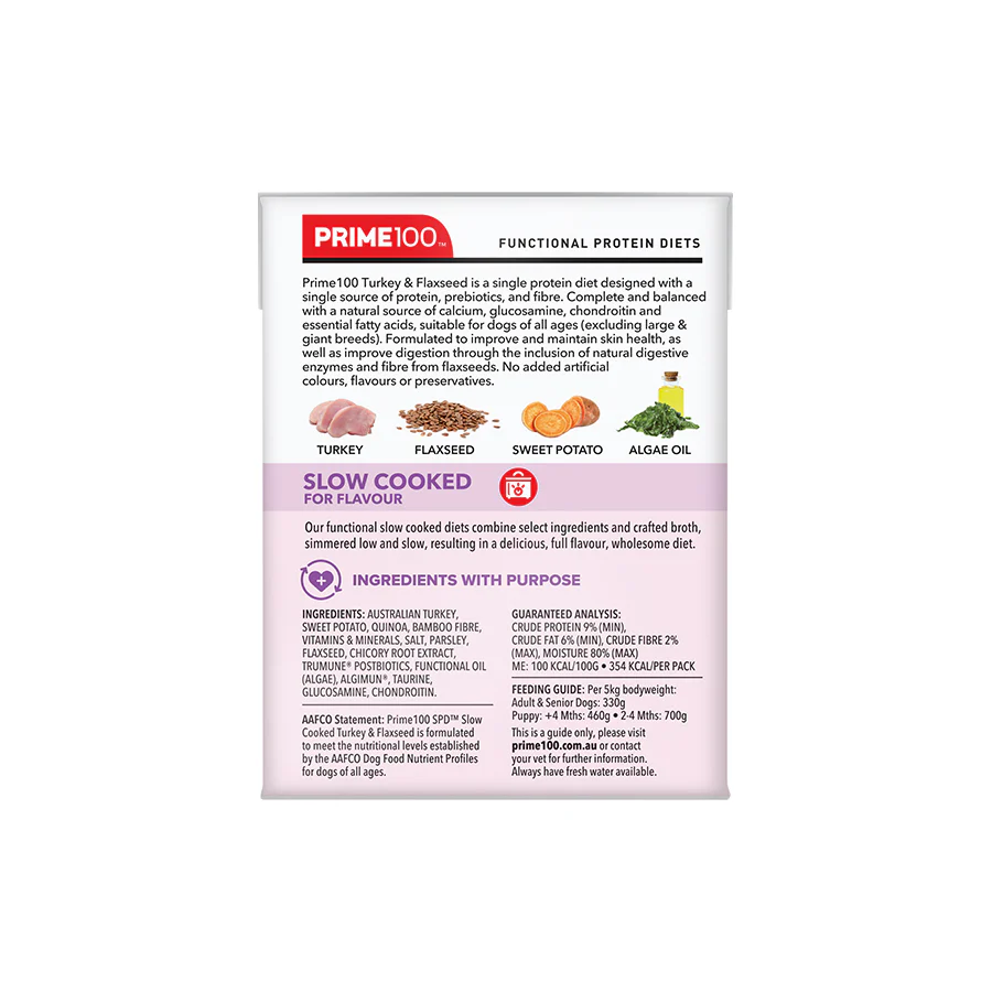Prime100 – SPD Slow Cooked – Turkey & Flaxseed | Natural Wet Dog Food | Mindiampets Australia - Mindiampets | Pet Shop Online Prime100 – SPD Slow Cooked – Turkey & Flaxseed | Natural Wet Dog Food | Mindiampets Australia