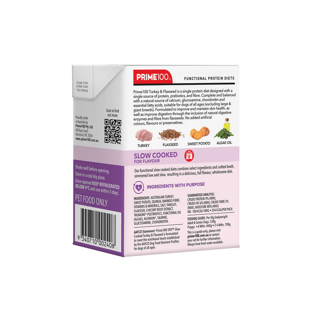 Prime100 – SPD Slow Cooked – Turkey & Flaxseed | Natural Wet Dog Food | Mindiampets Australia - Mindiampets | Pet Shop Online Prime100 – SPD Slow Cooked – Turkey & Flaxseed | Natural Wet Dog Food | Mindiampets Australia