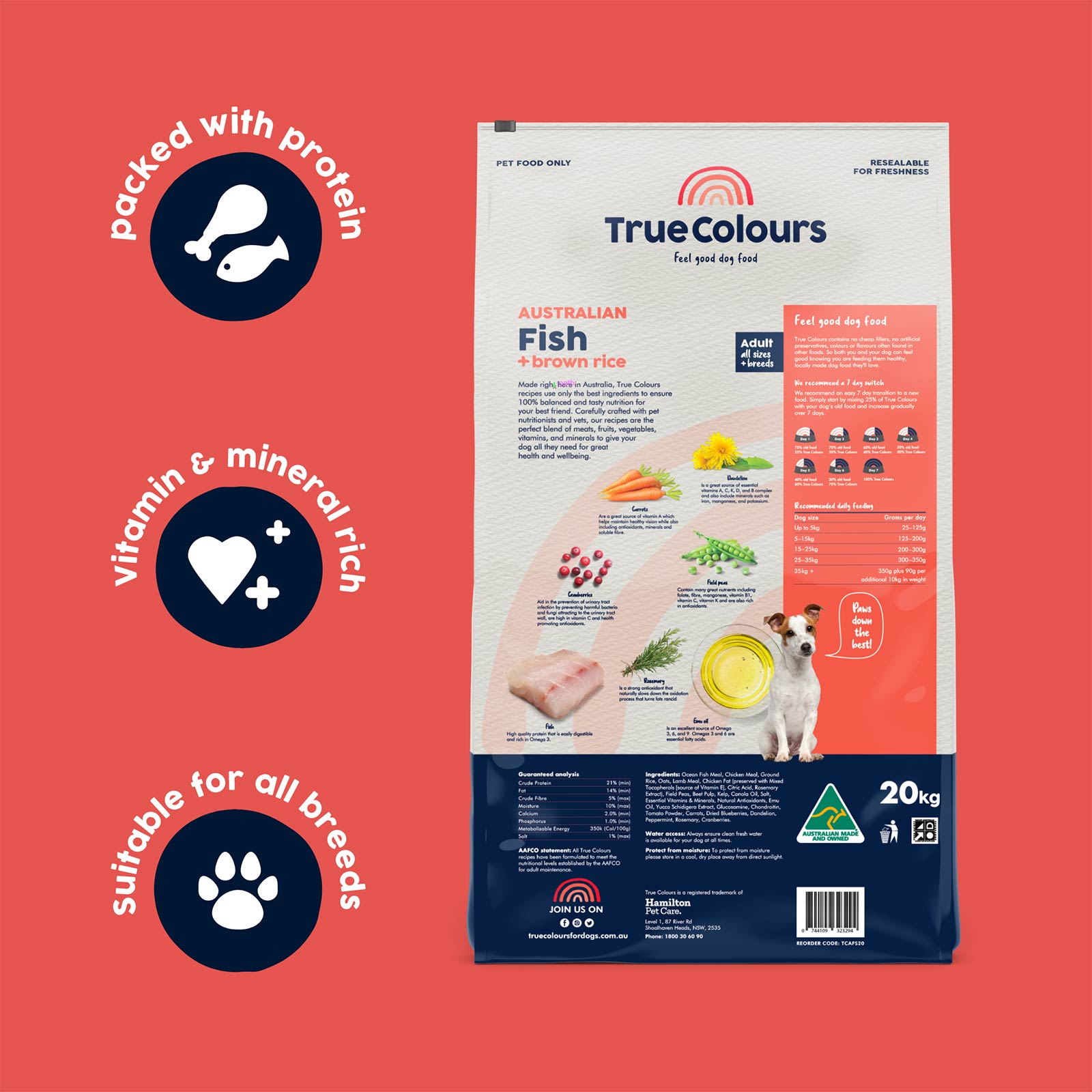 True Colours adult dog food Australian fish and brown rice - Mindiampets | Pet Shop Online True Colours adult dog food Australian fish and brown rice