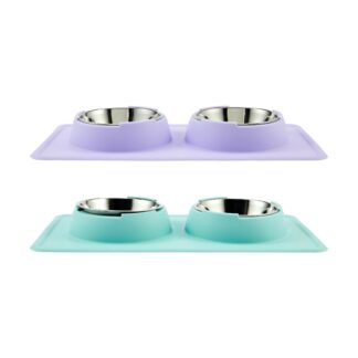 Pet Silicone Double Bowl - Assorted - Purchase from an Australian pet store near you