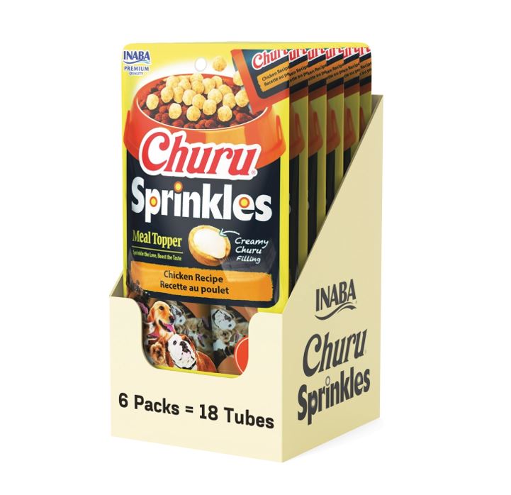 Inaba – Dog Churu Sprinkles – Chicken And Cheese Recipe Carton Of 6 18 X 10g